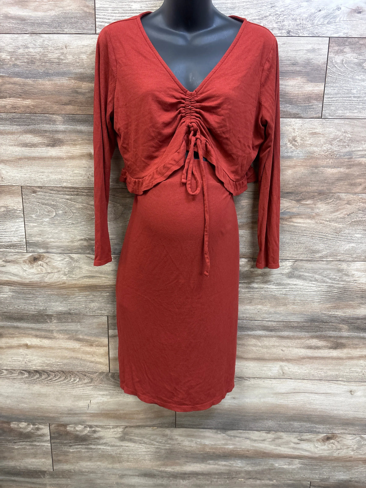 Isabel Maternity 2pc Ribbed Long Sleeve Top & Skirt Set Rust sz Large