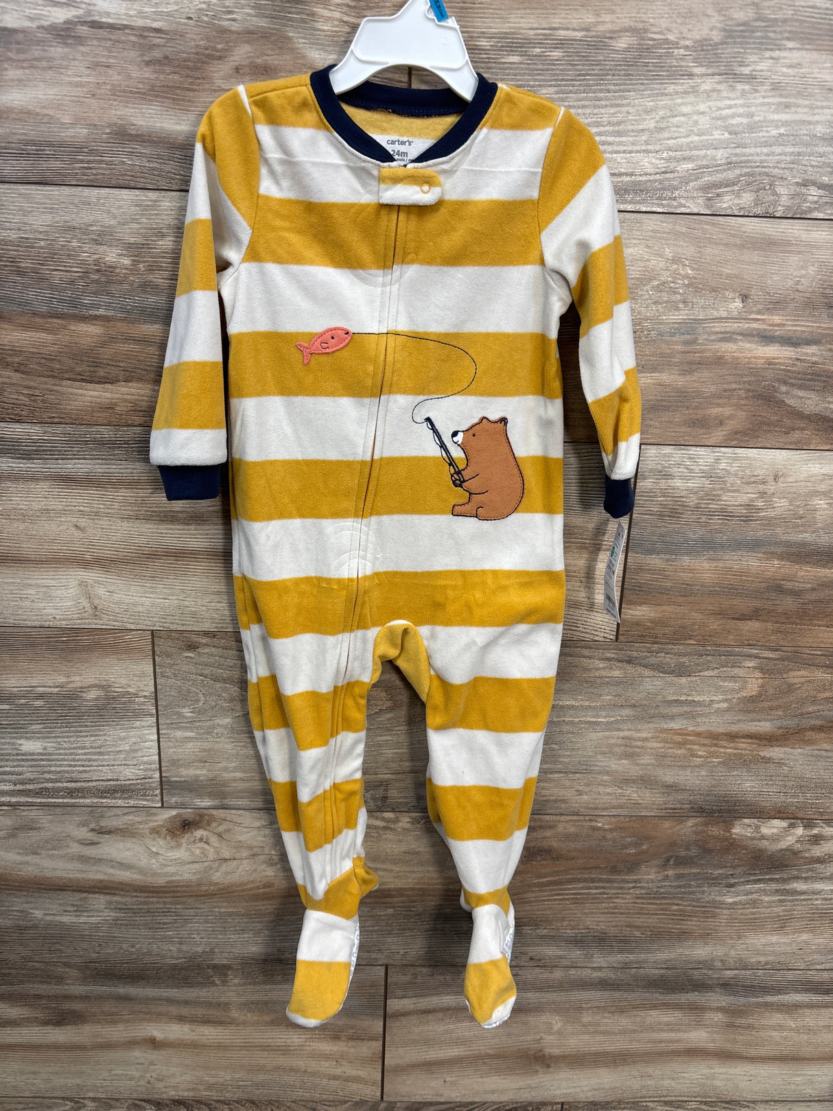 NEW Carter's Striped Bear Fishing Blanket Sleeper Yellow sz 24m
