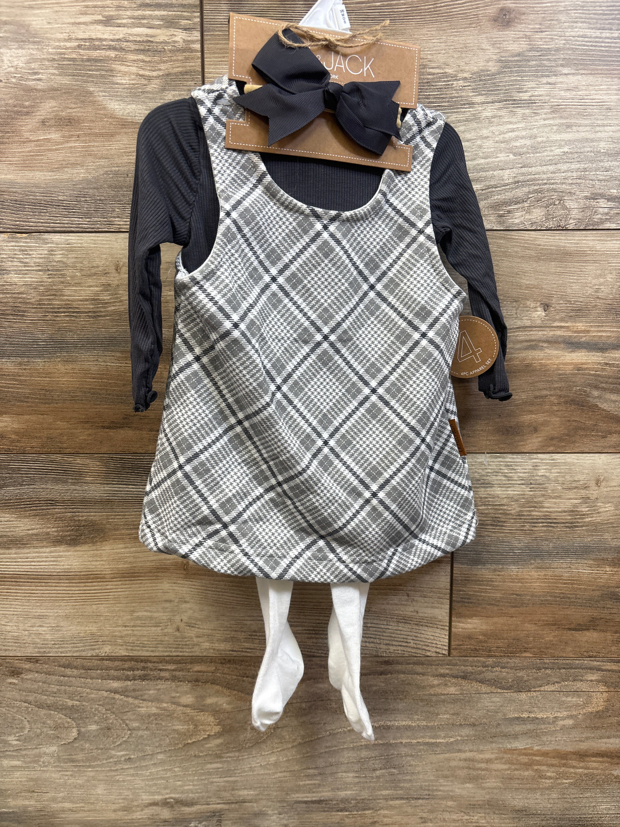 NEW Lila & Jack 4pc Dress, Long Sleeve Shirt, Tights, & Headband Set Grey sz 3/6m