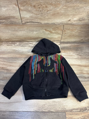 True Religion black zip-up hoodie for toddlers with colorful paint drip design on front