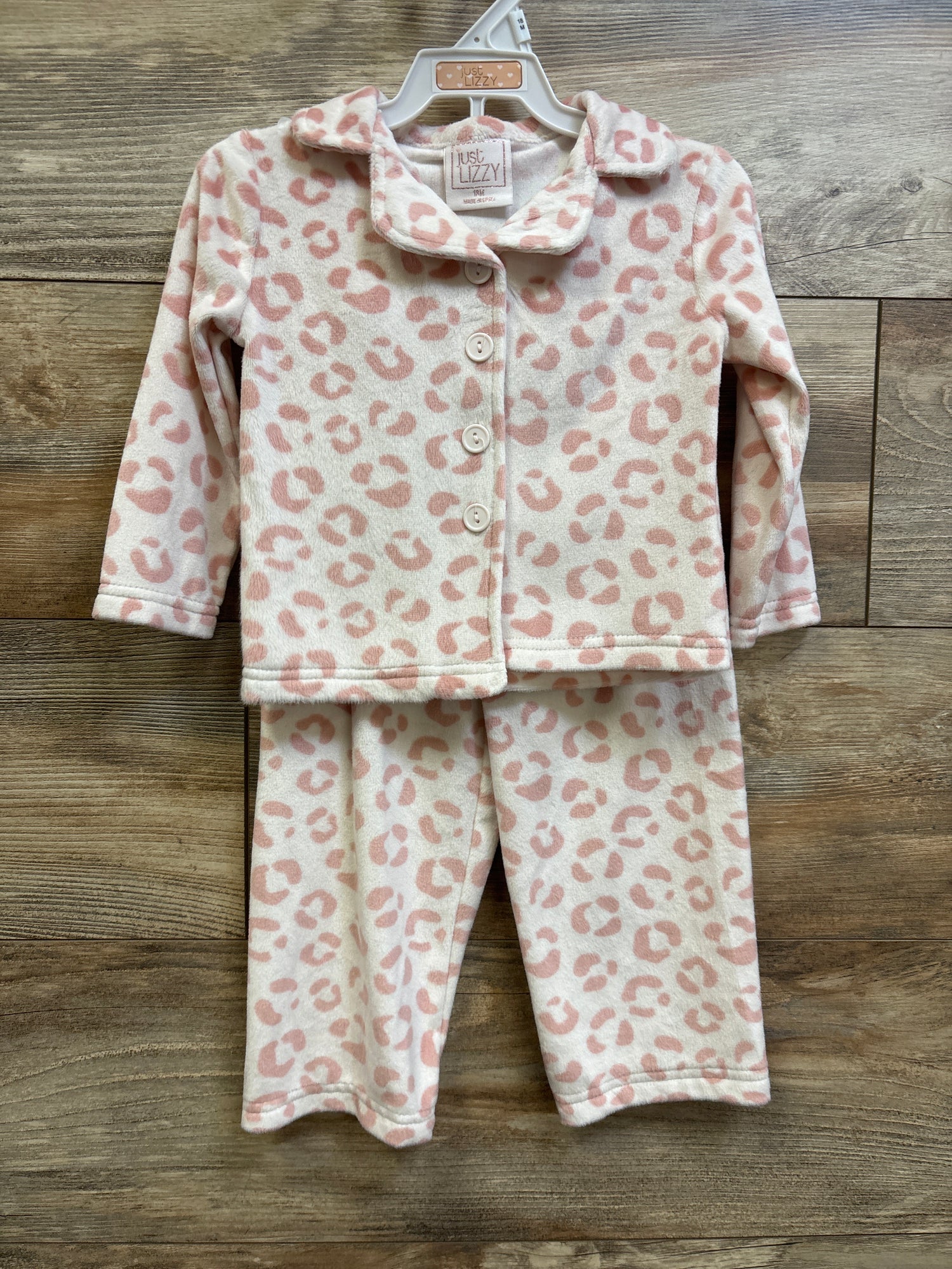 NWOT Just Lizzy 2pc Leopard Velour Coat Style Pajama Set Pink sz 18m