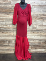 Saslax Long Chiffon Sleeve Tired Mermaid Maternity Dress Red sz Medium