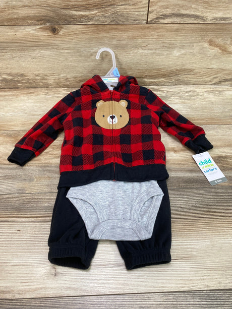 NEW Child Of Mine 3pc Buffalo Fleece Hoodie Set Red sz 3-6m - Me n Mommy To Be