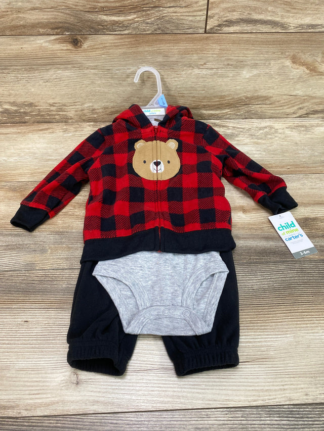 NEW Child Of Mine 3pc Buffalo Fleece Hoodie Set Red sz 3-6m - Me n Mommy To Be