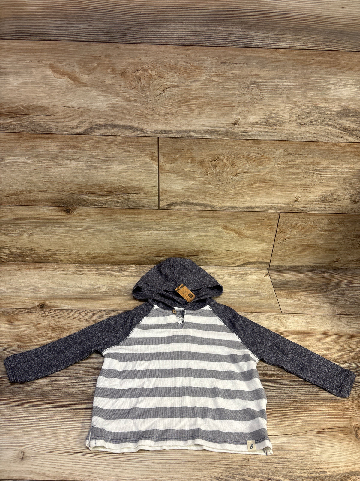 NEW Easy Peasy Knit Striped Hooded Shirt Grey sz 18m
