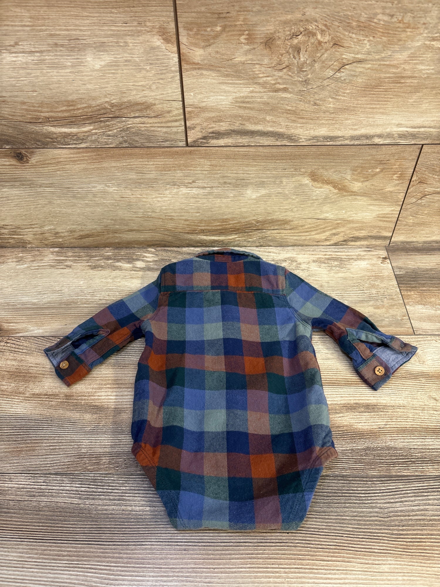 Oshkosh Plaid Flannel Button Up Bodysuit Blue sz 6m