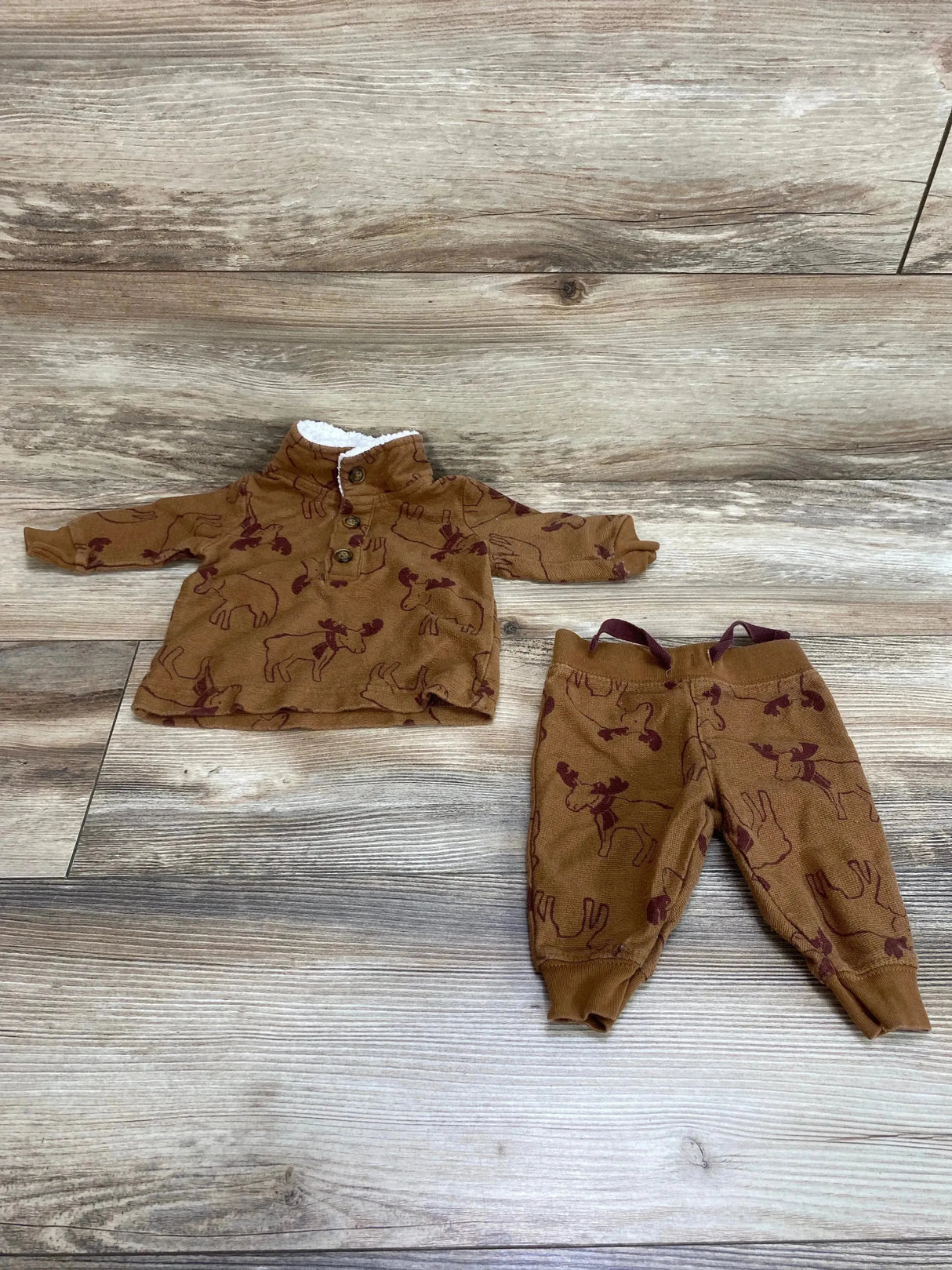 Just One You 2pc Moose Pullover & Pants Brown sz 3m