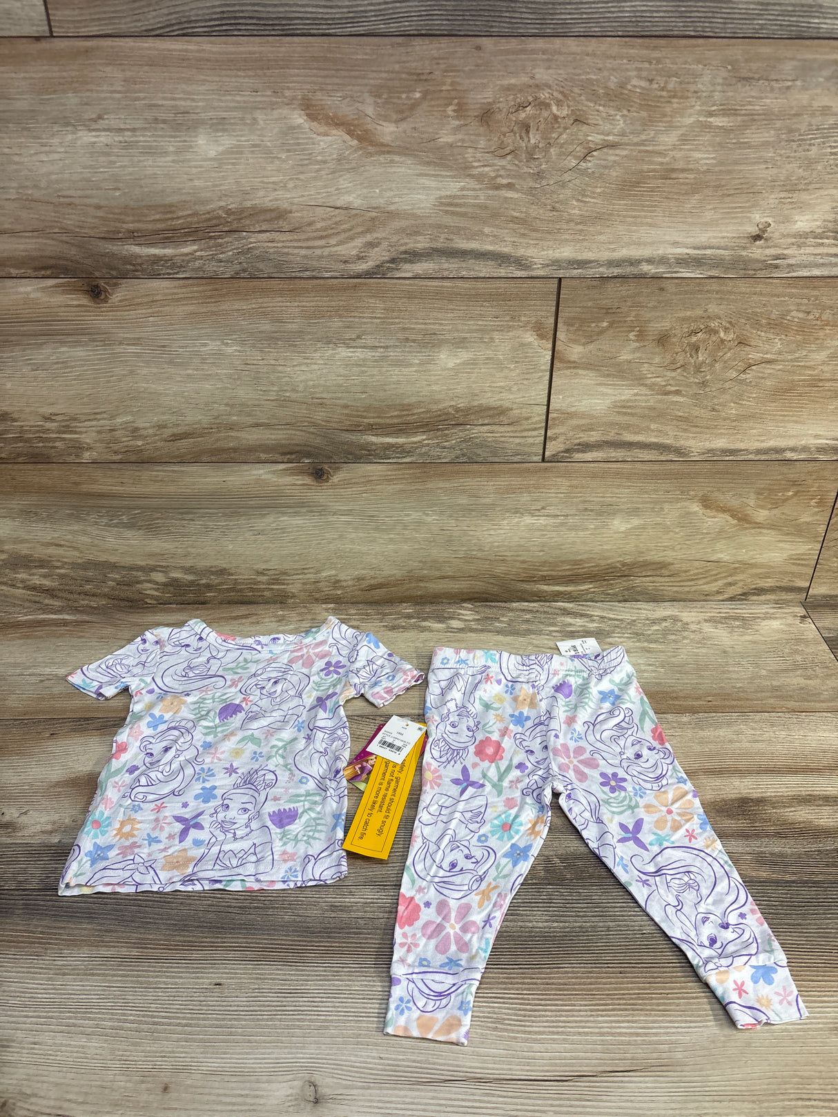 NEW Disney Princess 2pc Viscose Snug Fit Pajama Set White sz 18m