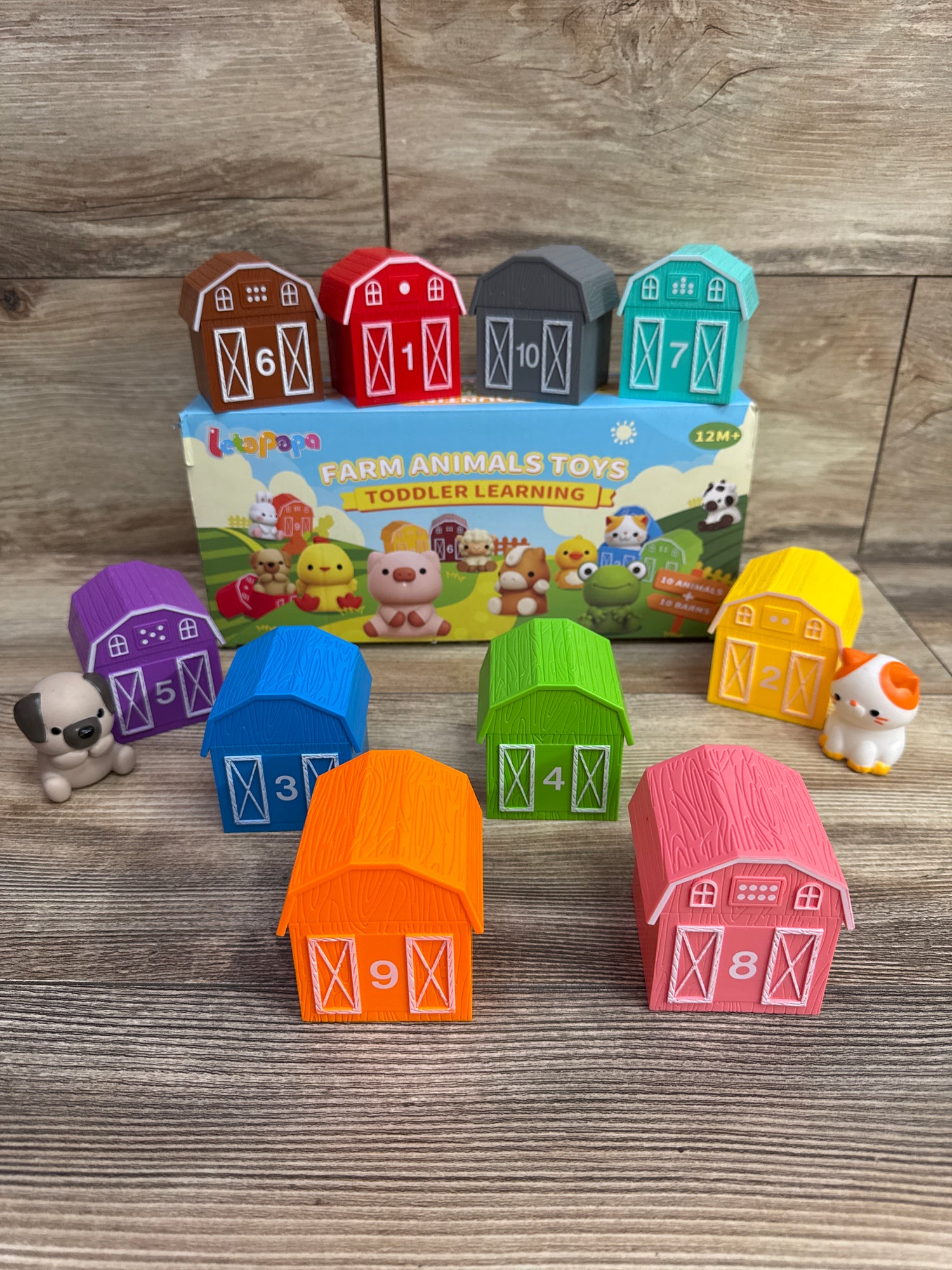 Letapapa 20pc Farm Animals in Barns Montessori Counting Toy