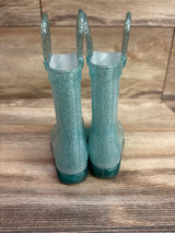 Disney Store Exclusive Elsa Wellington Boots Seafoam Glitter sz 6c