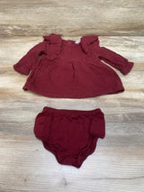 Cat & Jack 2pc Muslin Ruffle Dress & Bloomers Burgundy sz 0-3m