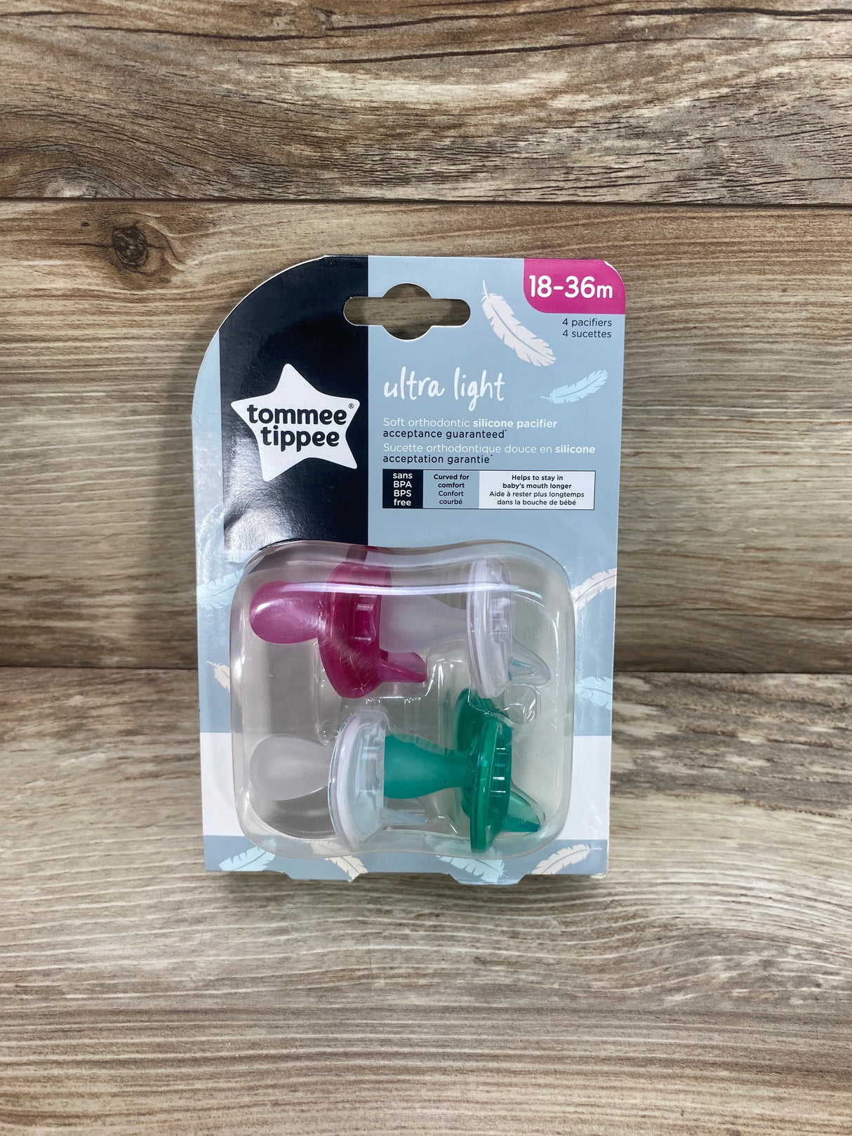 NEW Tommee Tippee Ultra-Light Silicone Pacifier 4Pk Sz 18-36m