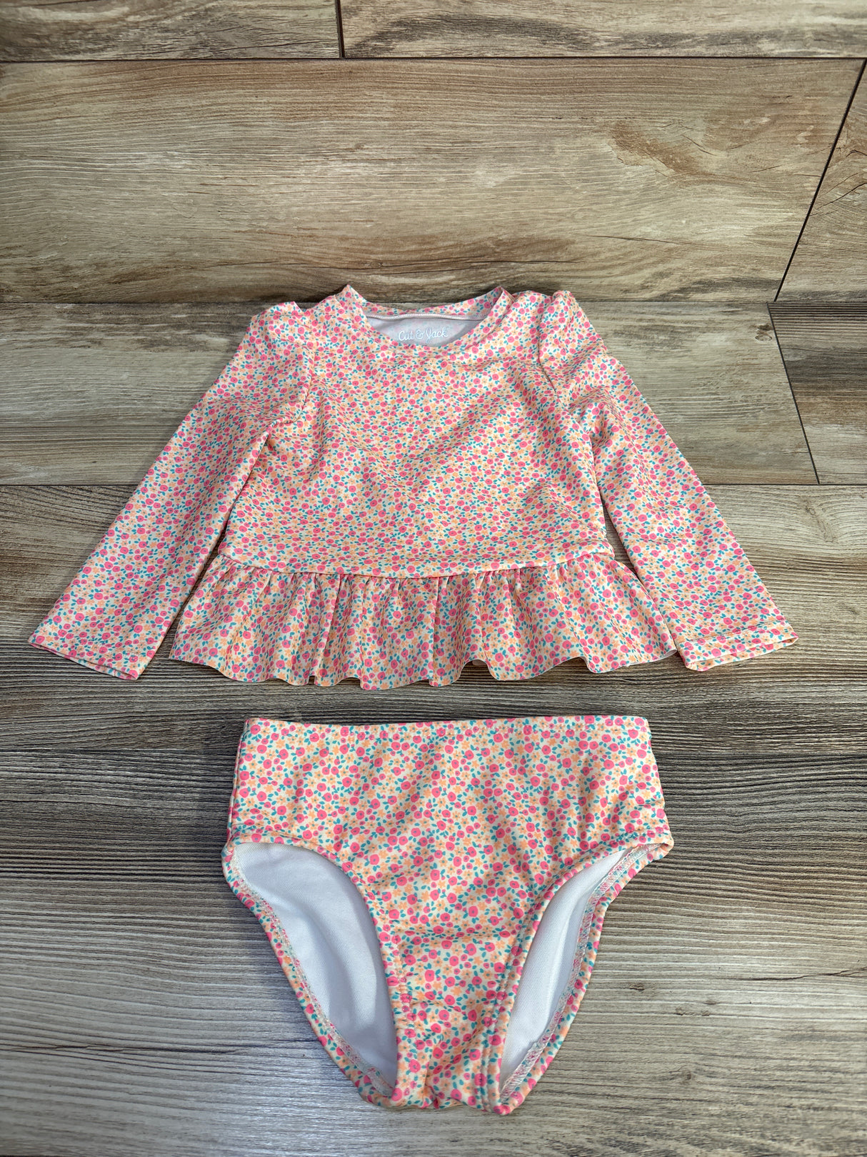 Cat & Jack 2pc Peplum Rashgaurd & Swimsuit Bottoms Orange sz 2T
