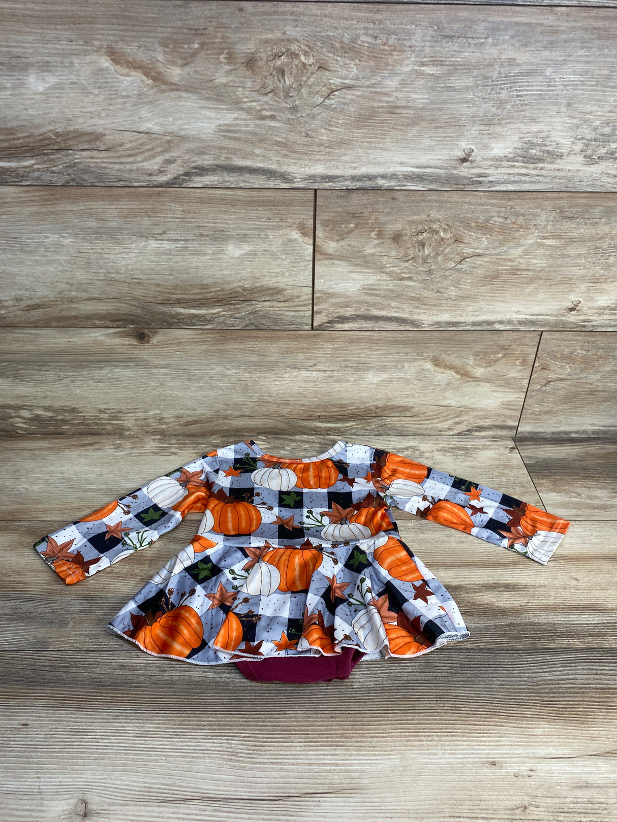 Pumpkin Print Long Sleeve Bodysuit Dress Grey sz 12-18m
