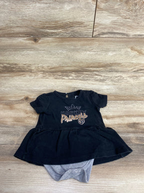 Black baby dress with Hockey Princess text and crown graphic, gray attached bodysuit