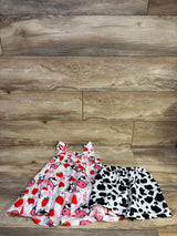 2pc Cow Print Dress & Shorts Set White sz 3-4T