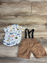 3pc Animal Print Bodysuit & Suspender Shorts White sz 12m