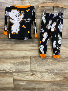 Kids Halloween pajama set with Casper the Friendly Ghost and candy corn print, black with orange trim