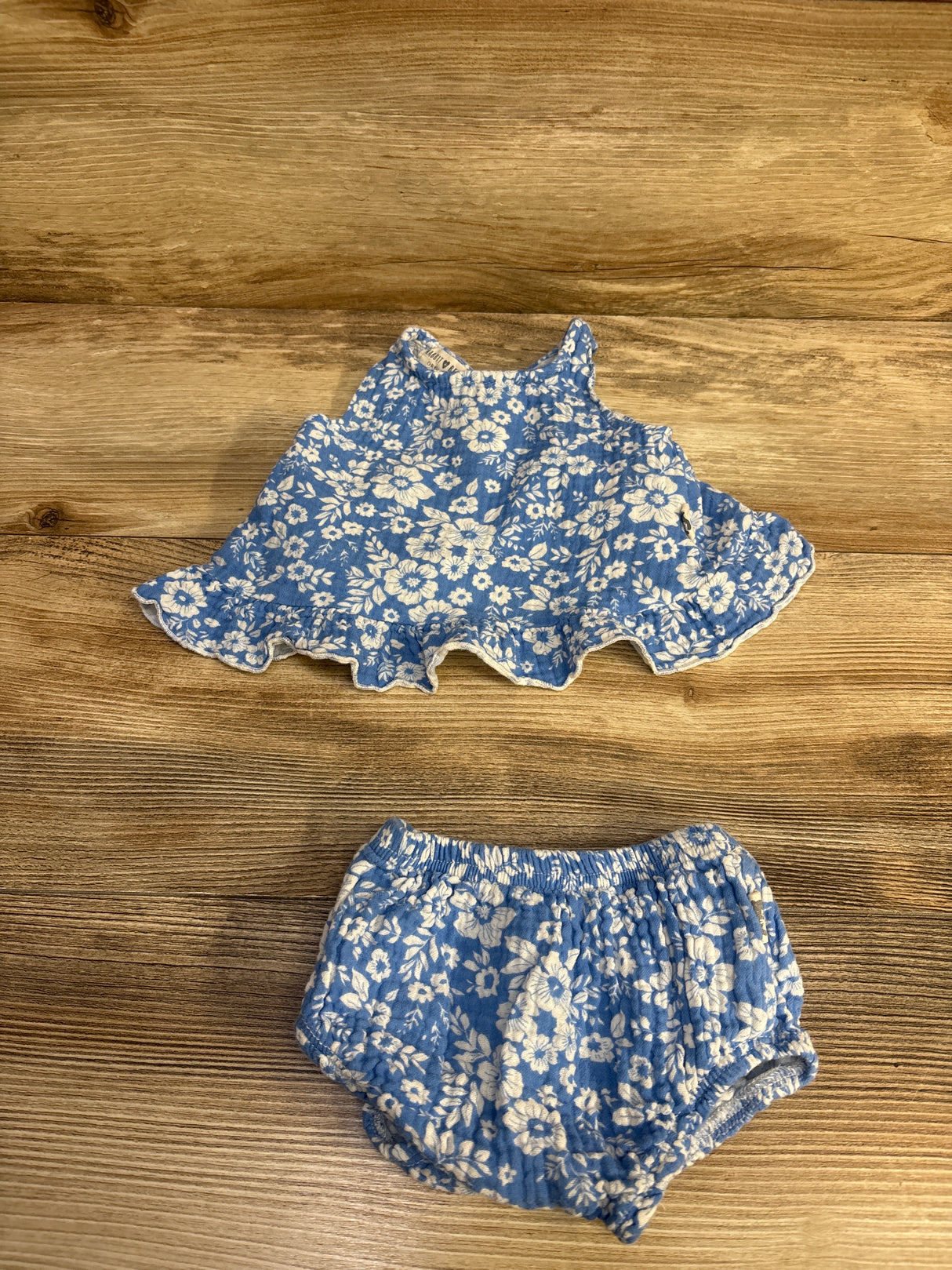 Rabbit + Bear 2pc Floral Top & Bottoms Blue sz 3-6m