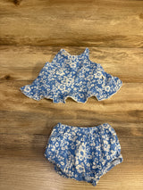 Rabbit + Bear 2pc Floral Top & Bottoms Blue sz 3-6m