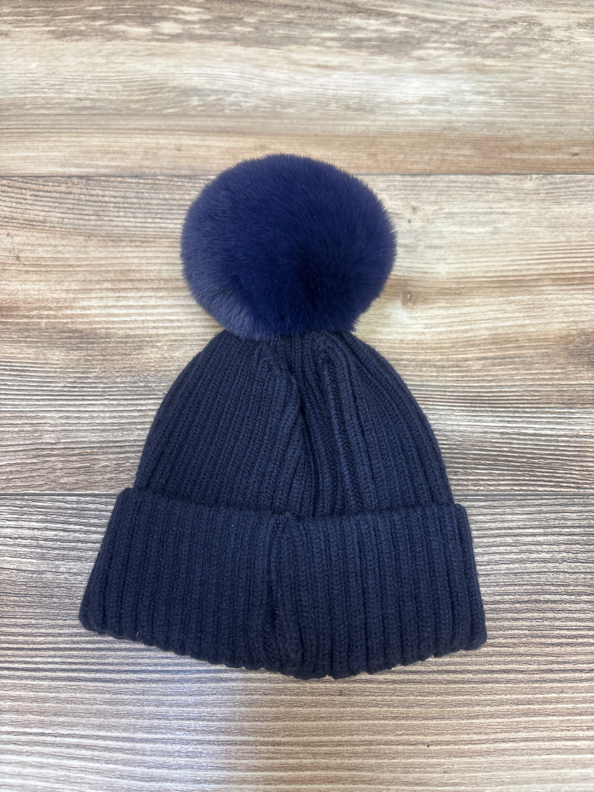 Rib-Knit Bear Pom-Pom Beanie Navy sz 0-12m