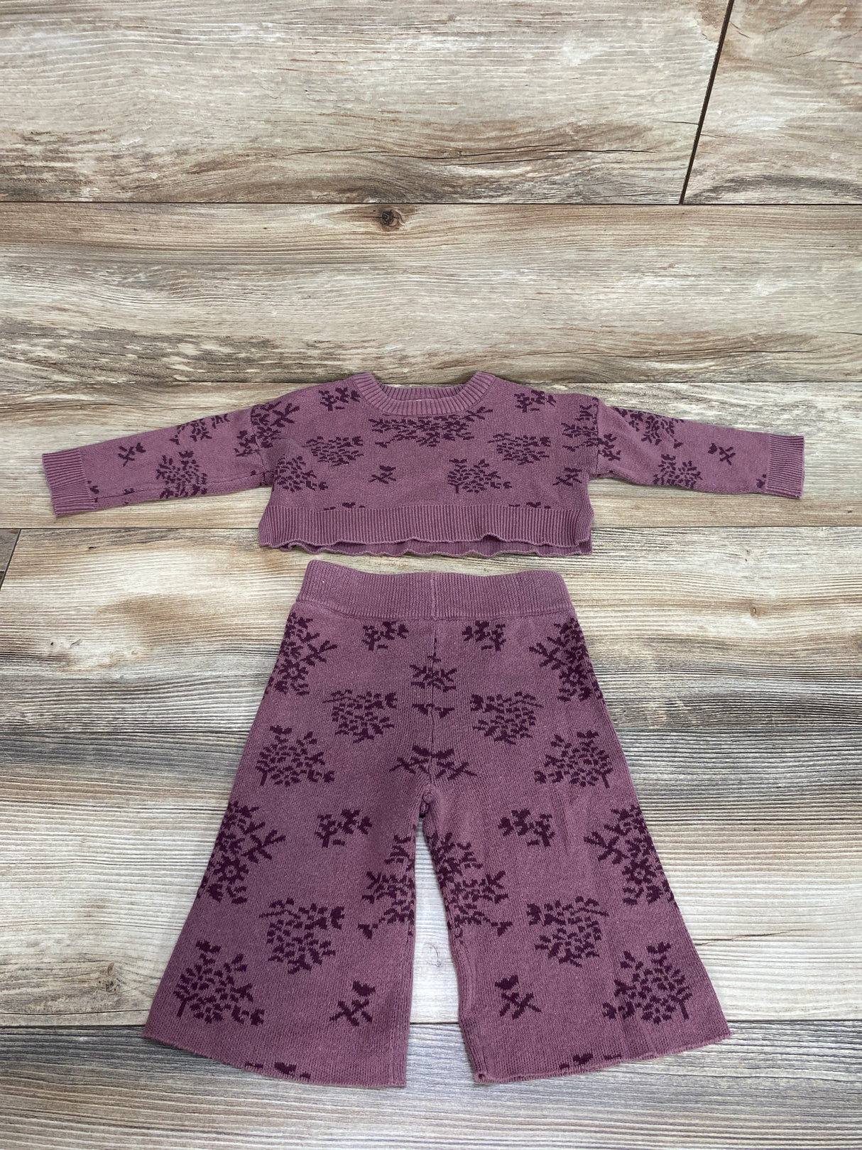 Modern Moments Grape Jacquard Sweater & Wide-Leg Pant Set sz 12m