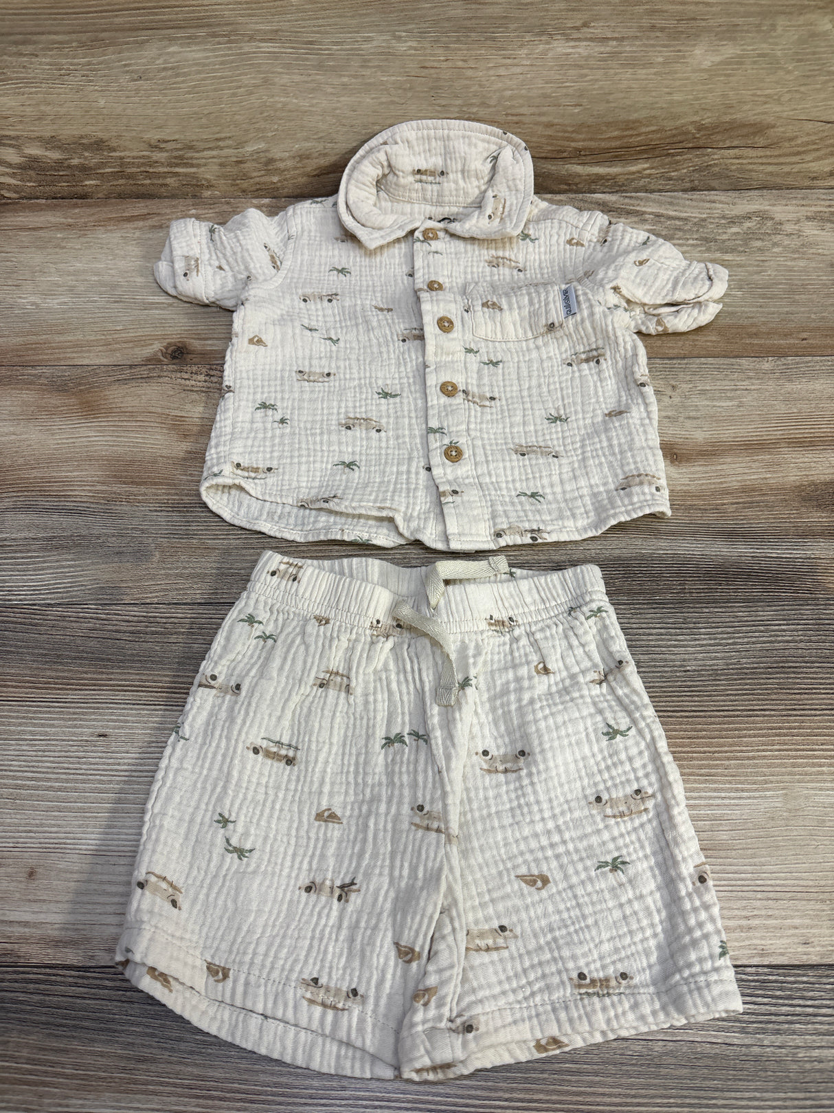 Quiksilver 2pc Gauze Cabana Shirt & Shorts Set Ivory sz 12m