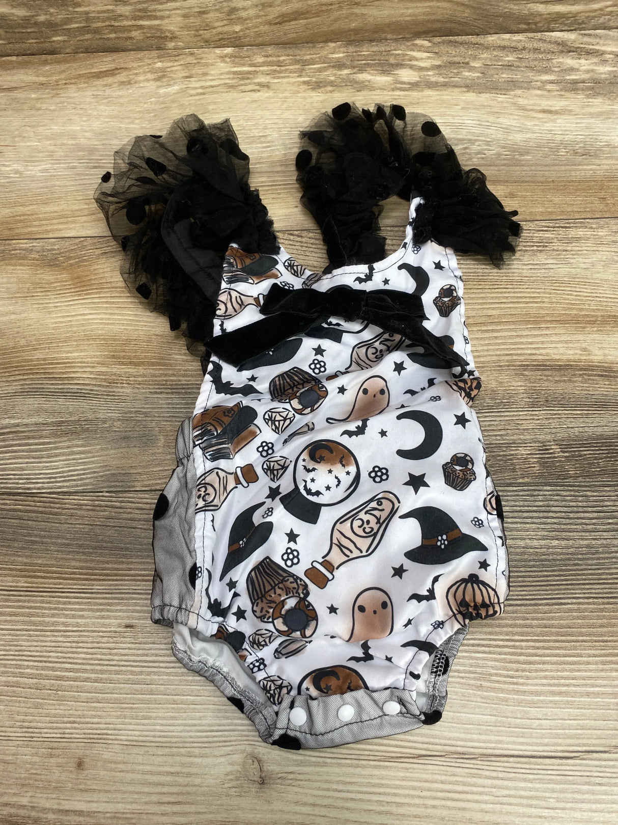 Ruffle Halloween Print Romper Black/White sz 3m - Me n Mommy To Be