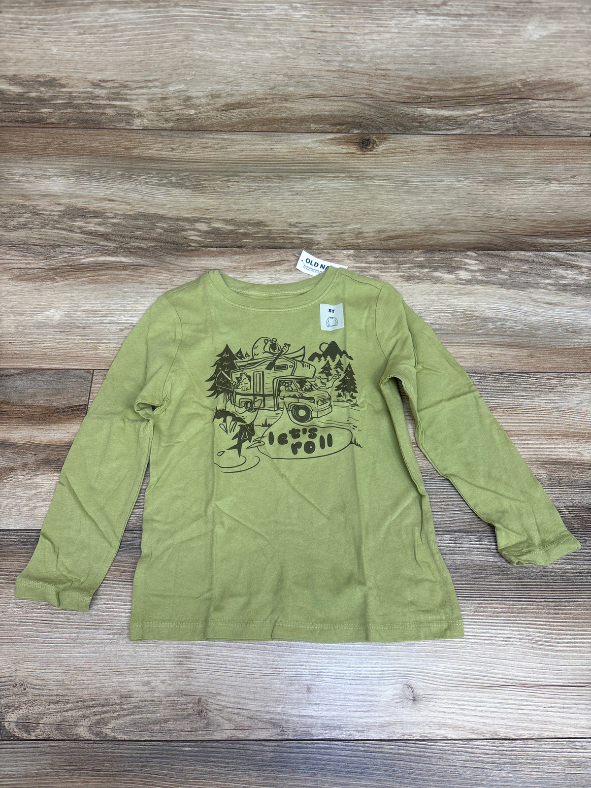 NEW Old Navy Let's Roll Long Sleeve Shirt Green sz 5T