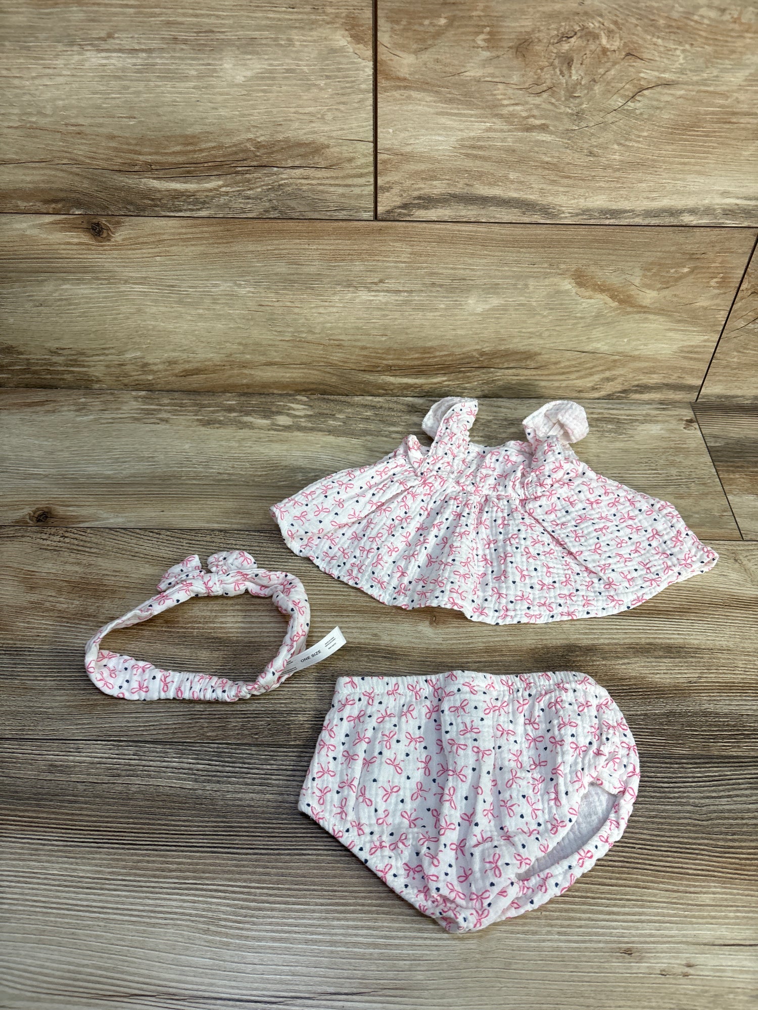 Baby On Board 3pc Gauze Top, Bloomers, & Headband Set White sz 0-3m