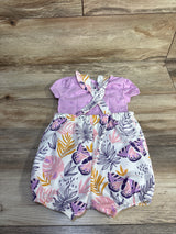 Pekkle 2pc Bodysuit & Floral Shortalls Set Purple sz 18m