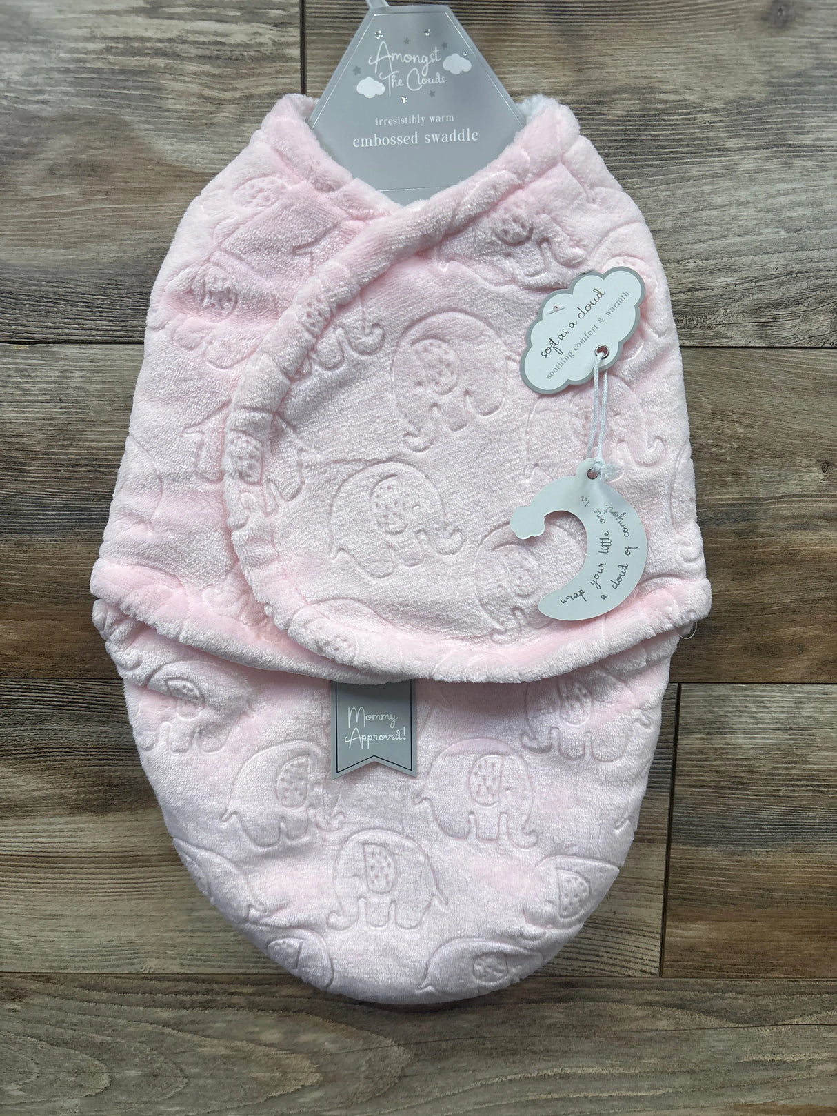 NEW Amongst The Clouds Plush Elephant Swaddle Wrap Pink sz 0-3m