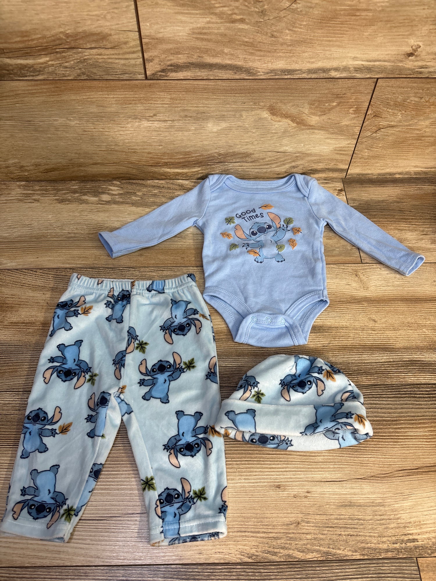 Disney Baby 3pc Stitch Bodysuit, Pants, & Hat Set Blue sz 0/3m