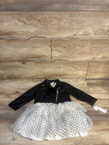 NEW Little Lass 2pc Polka Dot Tulle Dress & Faux Leather Jacket Black sz 18m