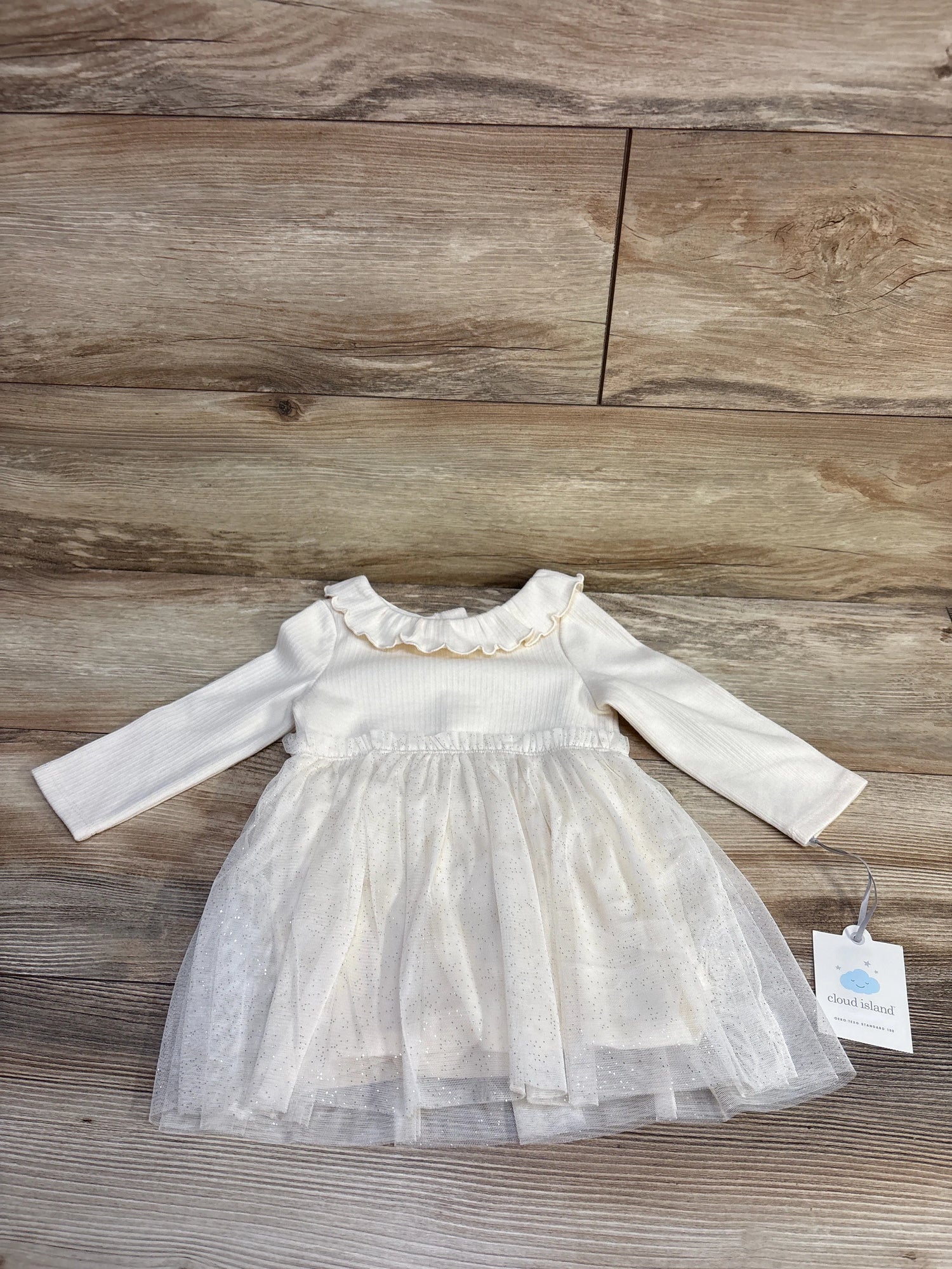 NEW Cloud Island 2pc Long Sleeve Knit Dress & Bloomers Ivory sz 12m