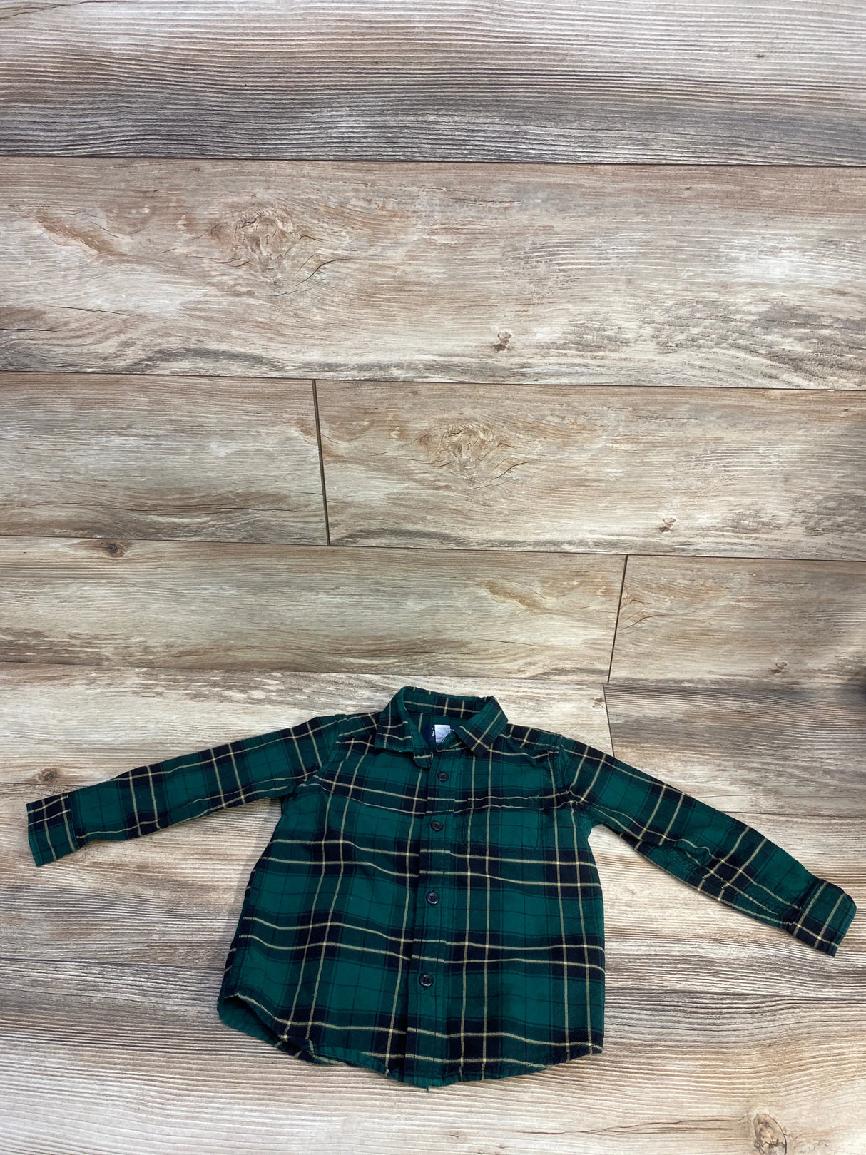 Children's Place Plaid Button Up Shirt Green sz 2T