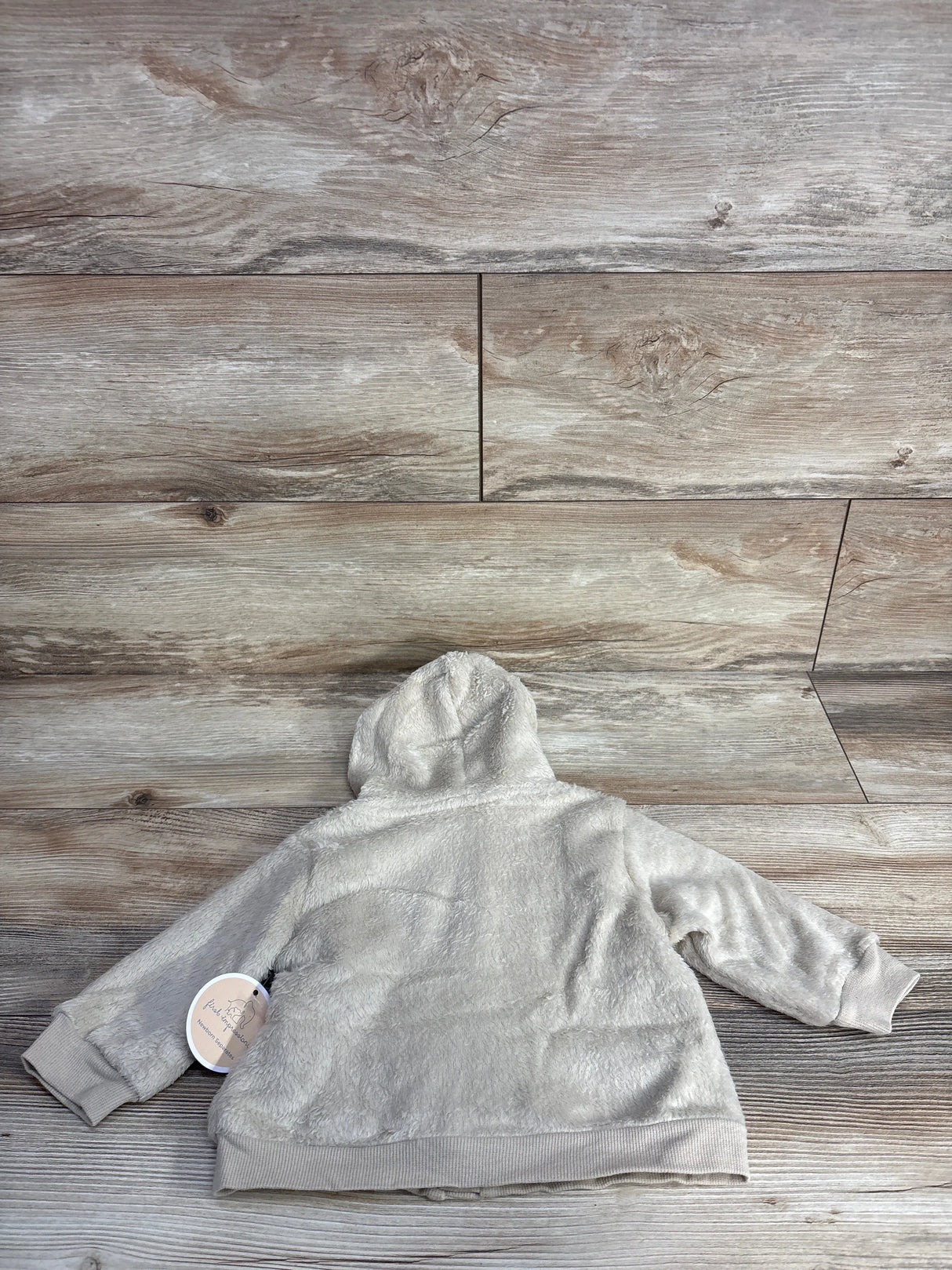 NEW First Impressions Plush Button Up Hoodie Beige sz 6-9m
