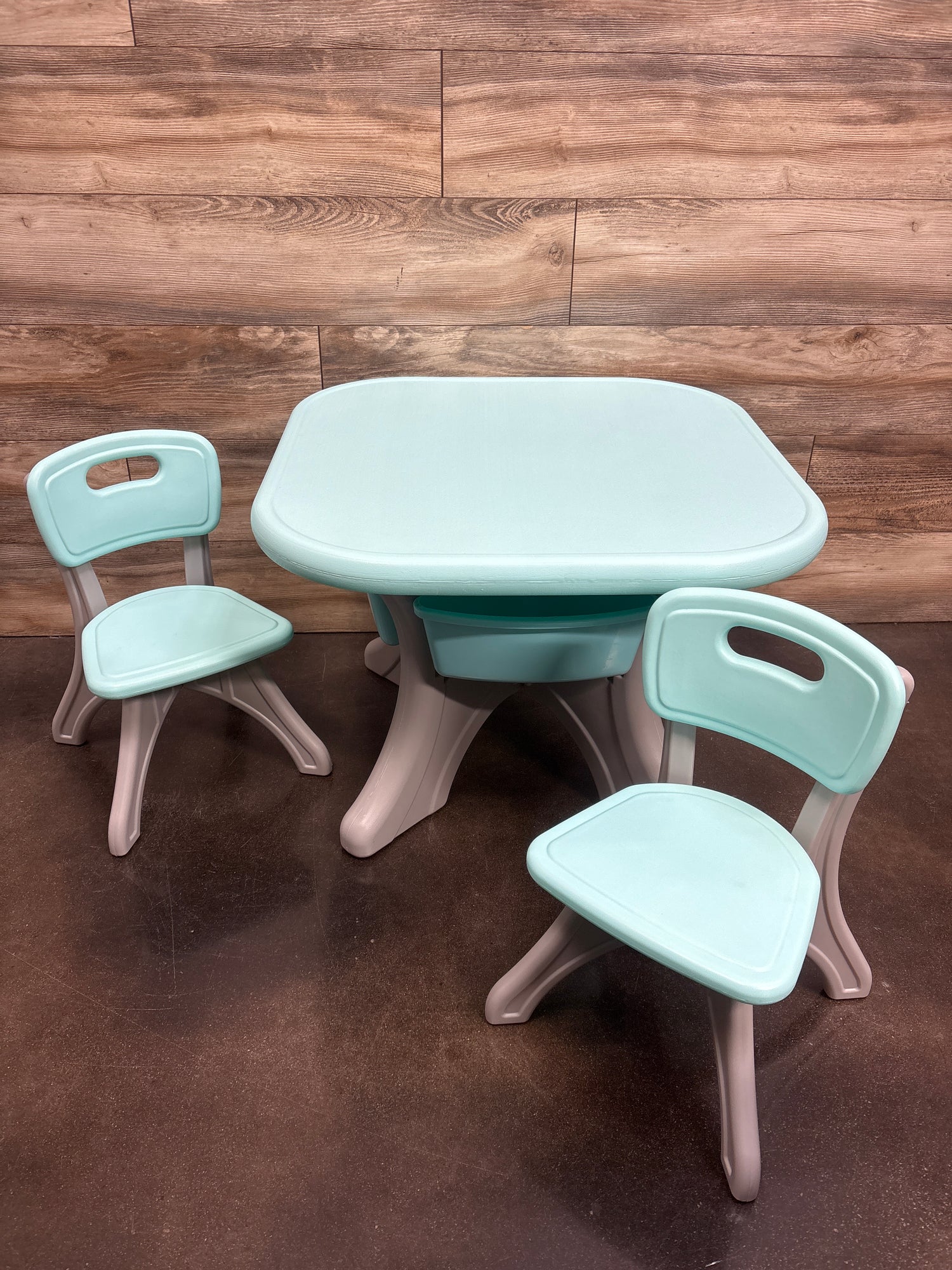 Gymax Kids Table & Two Chairs with Storage Bins, Blue