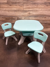 Gymax Kids Table & Two Chairs with Storage Bins, Blue