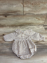 Muasaaluxi Long Sleeve Gingham Collared Bubble Romper Beige sz 0-3m
