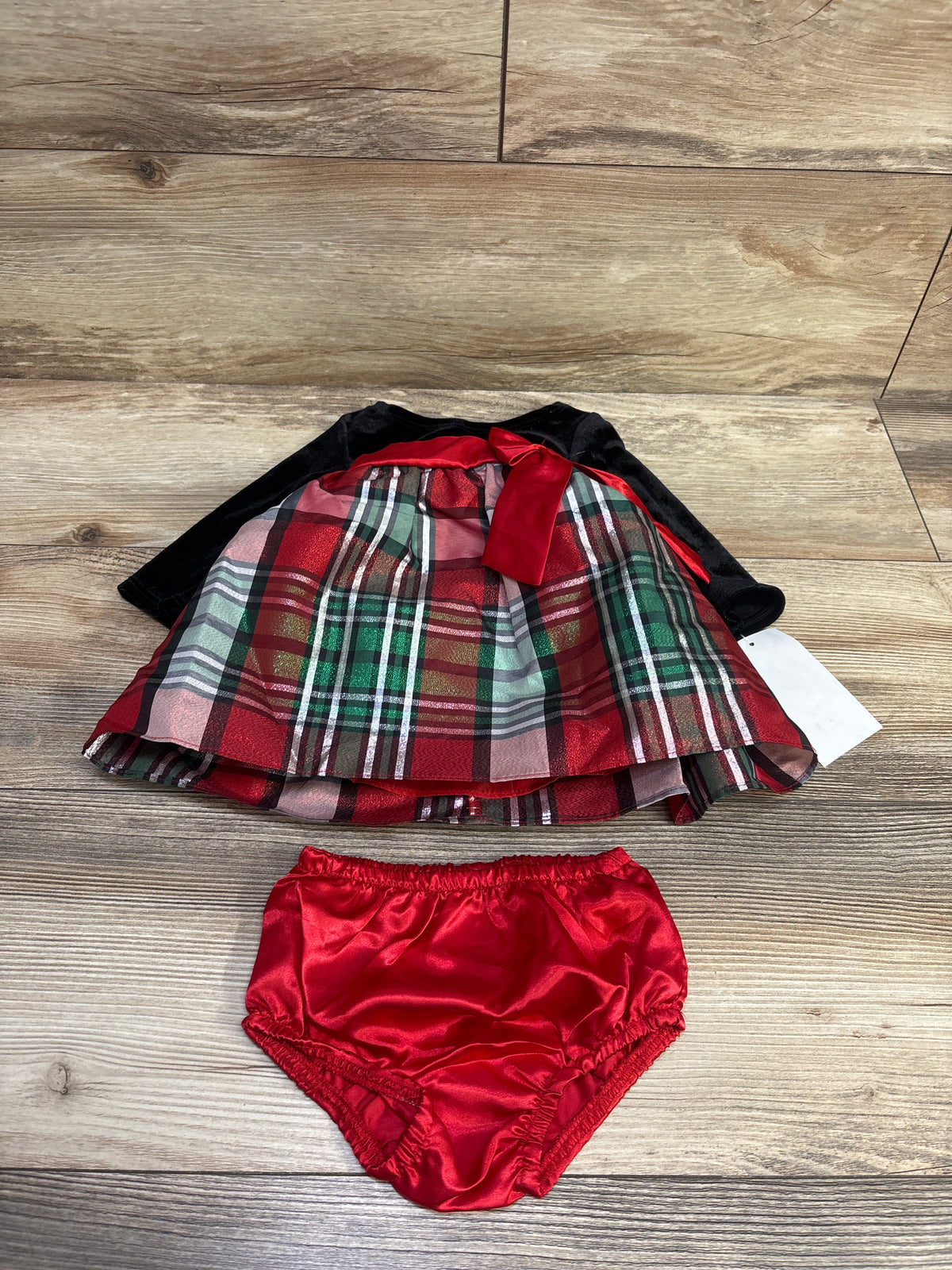 NEW Rare Editions 2pc Velvet Plaid Dress & Bloomers Set Black sz 6m