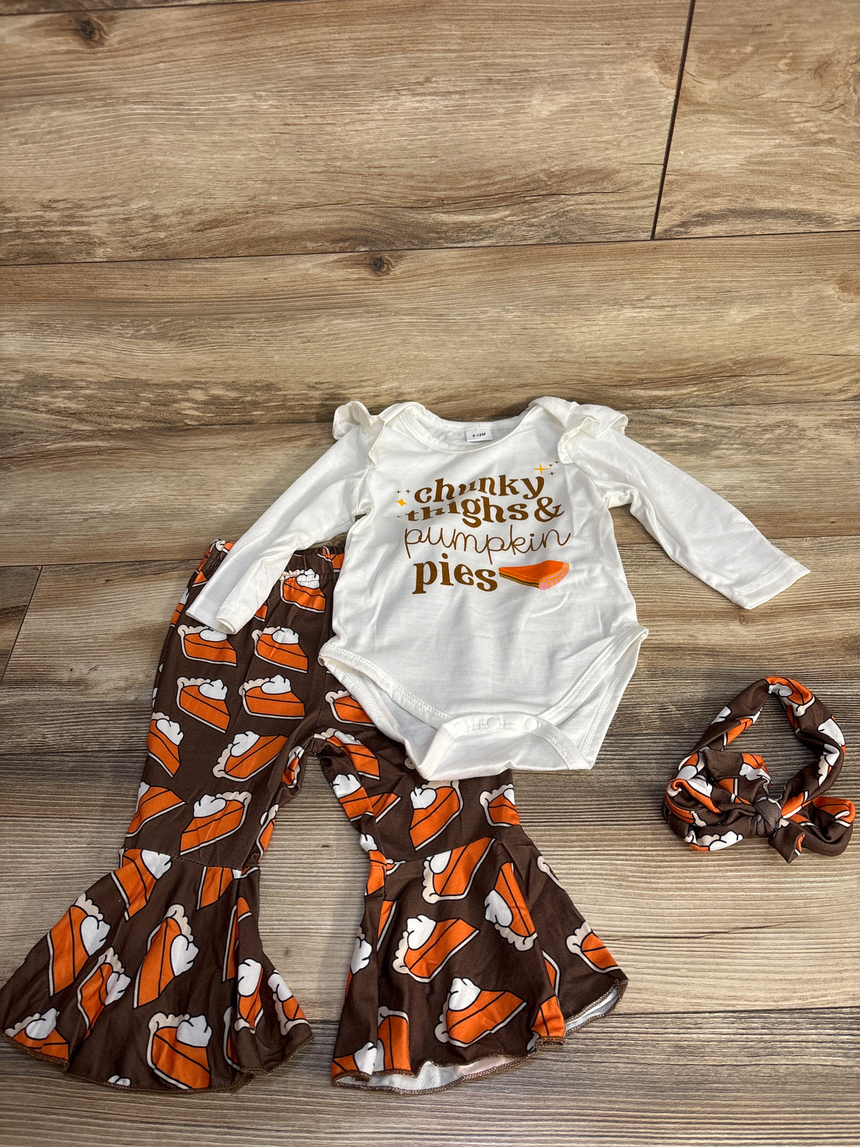 3pc Thick Thighs & Pumpkin Pies Bodysuit Set White sz 9-12m