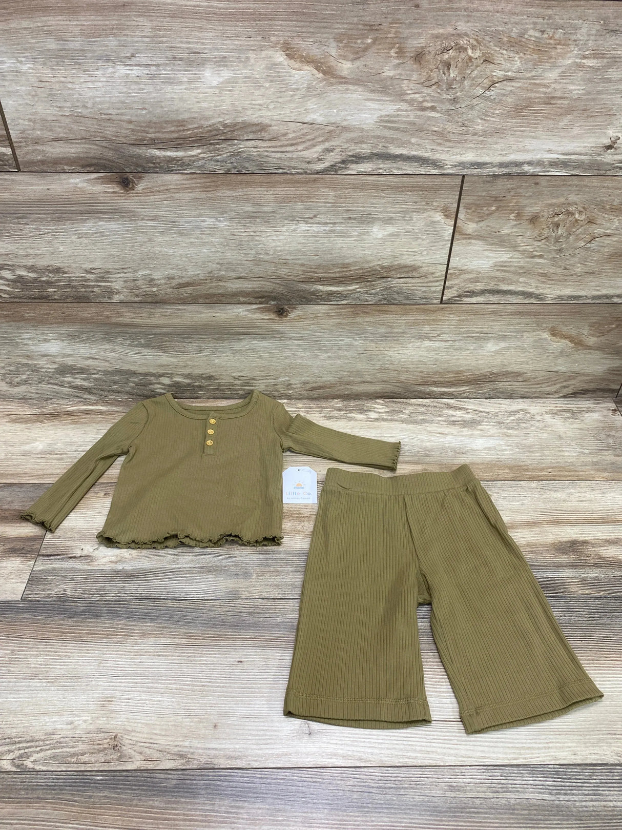 NEW Little Co. 2pc Henley Shirt & Wide Leg Pant Set Green sz 12m