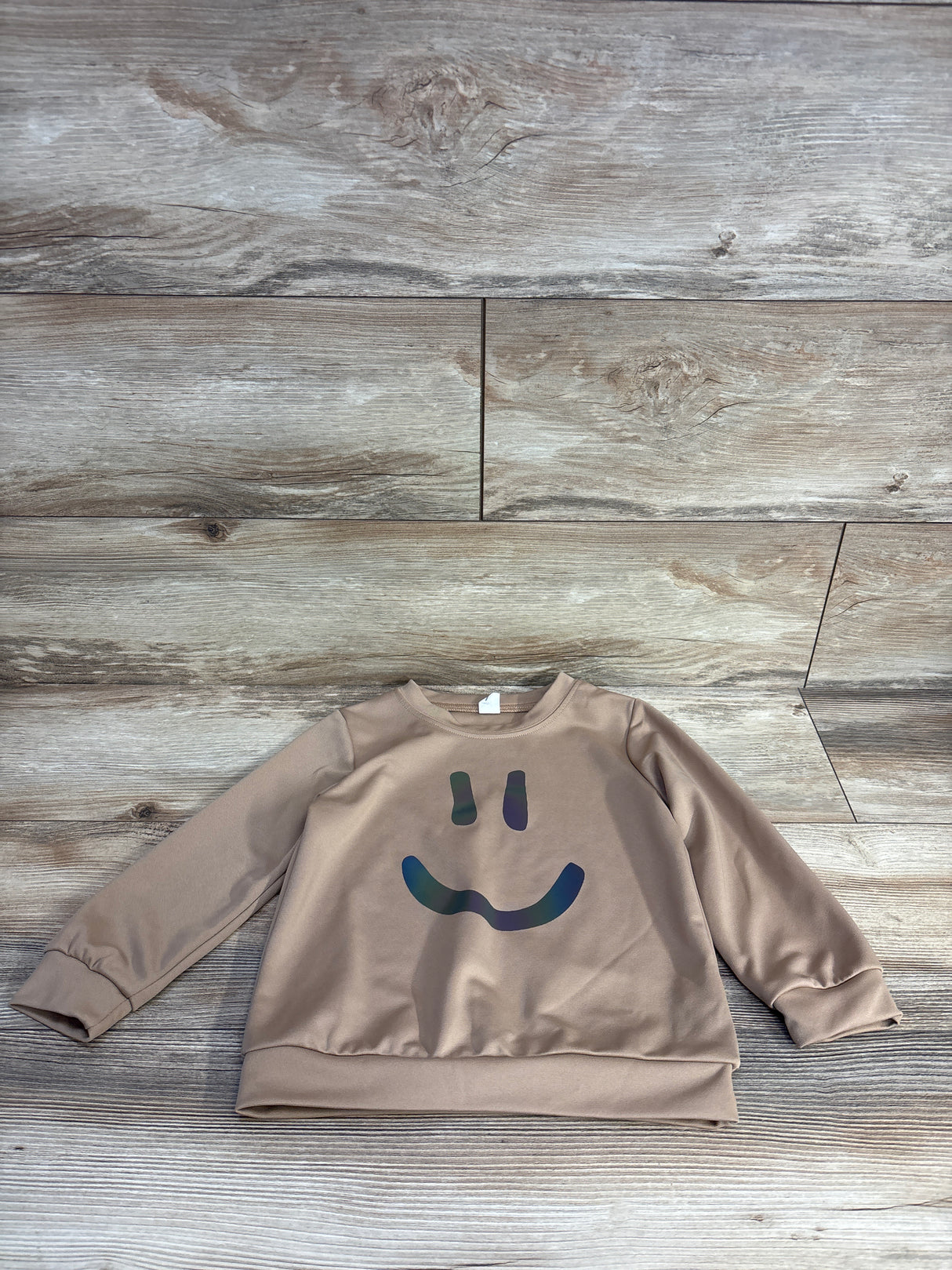 Shein iridescent Smiley Face Shirt Tan sz 5T