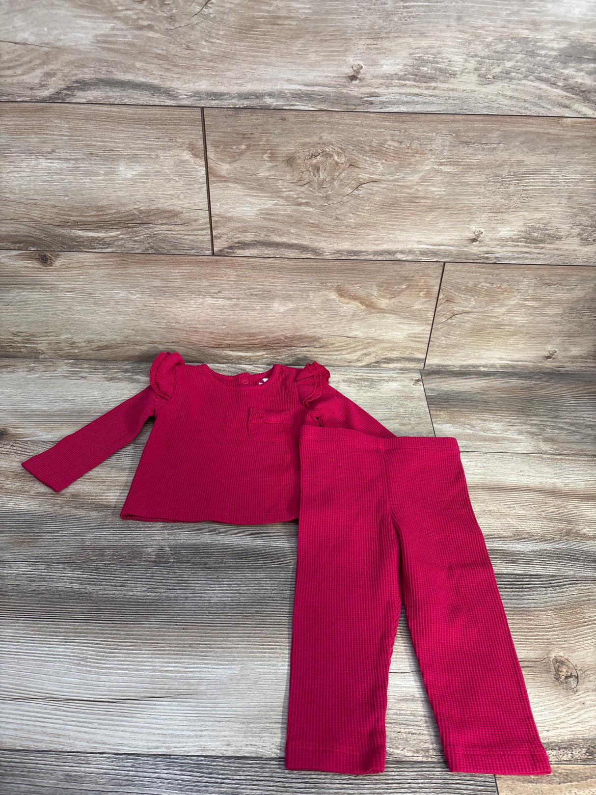 Koala Kids 2pc Thermal Ruffle Shirt % Pants Set Red sz 12m