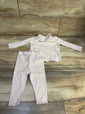 Baby Gap 2-piece ribbed long sleeve shirt and pants set in pink, size 6-12m
