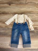 NEW Cat & Jack 3pc Suspenders & Denim Pants Set Ivory sz 3-6m