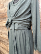 NEW Latched Mama 2pc Ribbed Midi Nursing Slit Dress & Nursing Wrap Top Green sz Medium