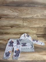2pc Hooded Striped Elephant Hooded Shirt & Bottoms Set Grey sz 6-9m