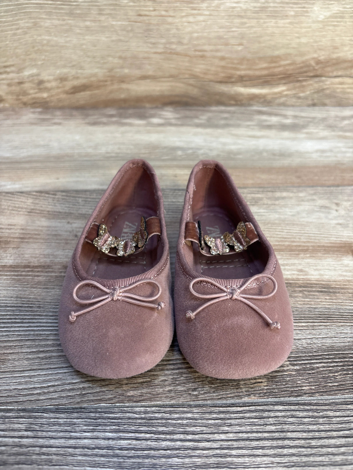 Zara Velvet Butterfly Ballet Flats, Pink sz 5.5c